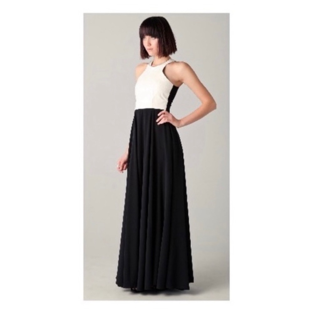 Michelle Mason Black & White Leather Bodice Gown